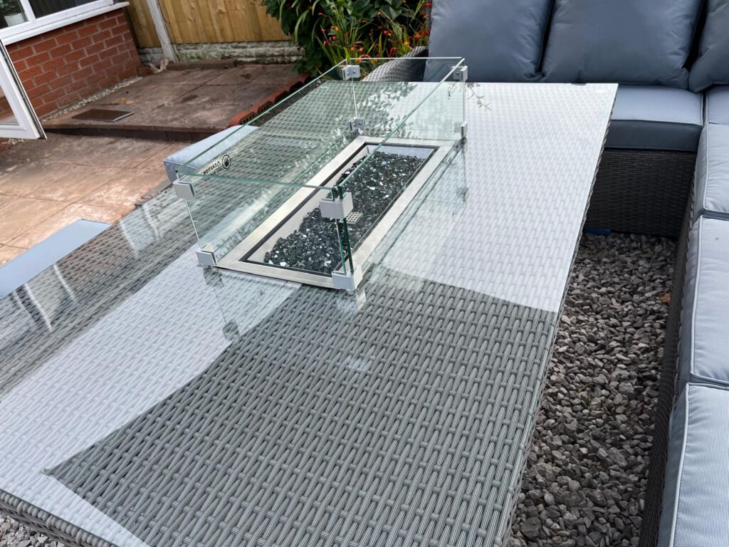 The table has a gas fired pit for those summer nights - and will be popular in winter too!